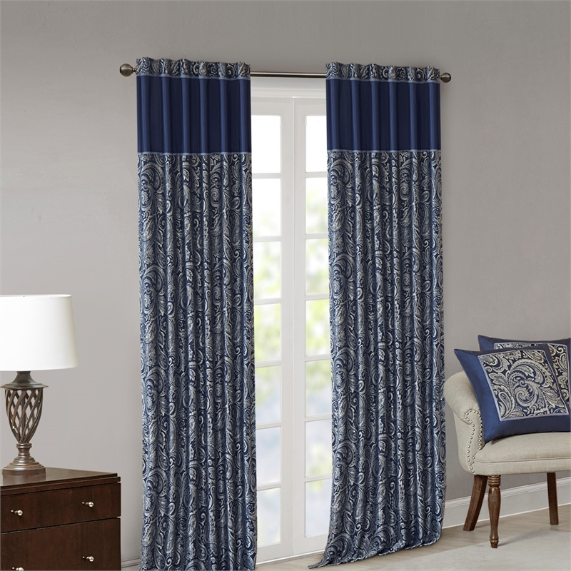Pemberly Row Modern / Contemporary Jacquard Panel Pair in Navy