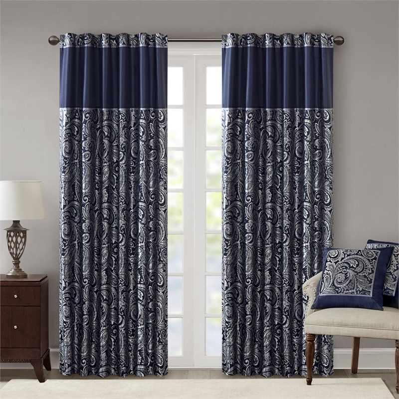 Pemberly Row Modern / Contemporary Jacquard Panel Pair in Navy