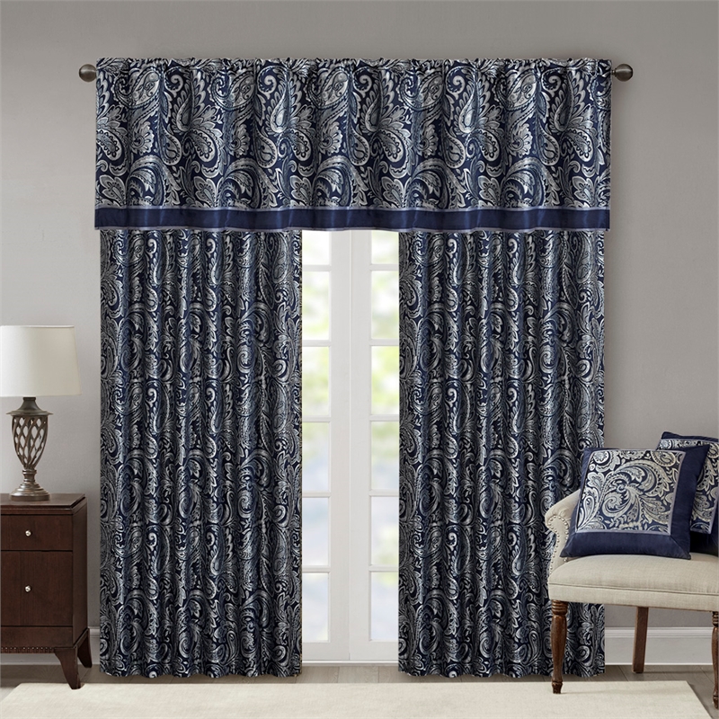Pemberly Row Modern / Contemporary Jacquard Window Valance in Navy