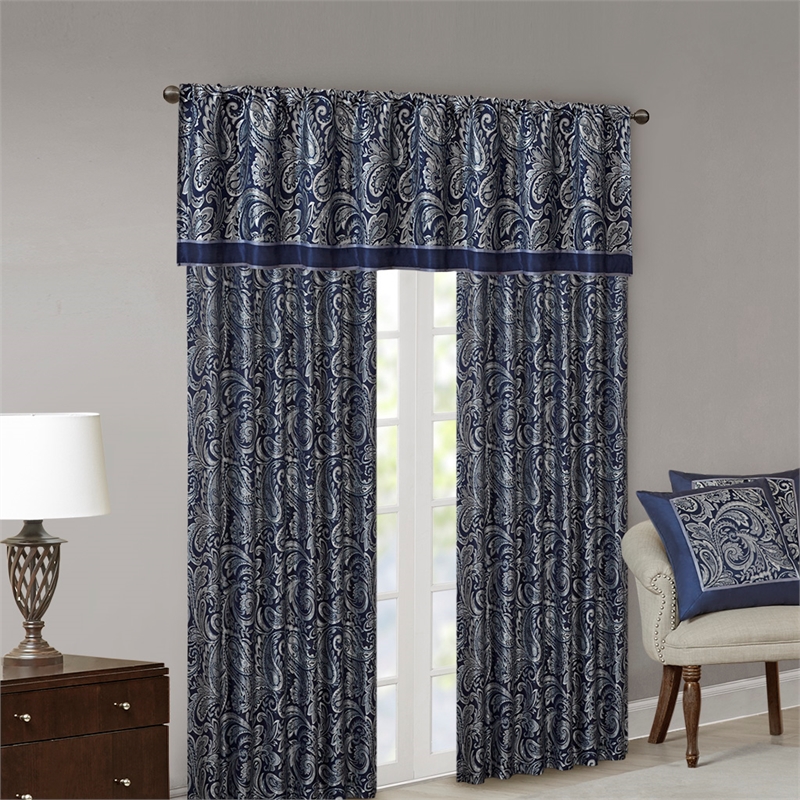 Pemberly Row Modern / Contemporary Jacquard Window Valance in Navy