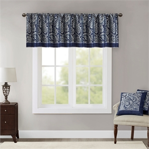 Pemberly Row Modern / Contemporary Jacquard Window Valance in Navy