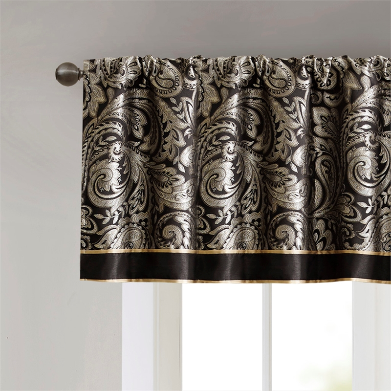Pemberly Row Modern / Contemporary Jacquard Window Valance in Black