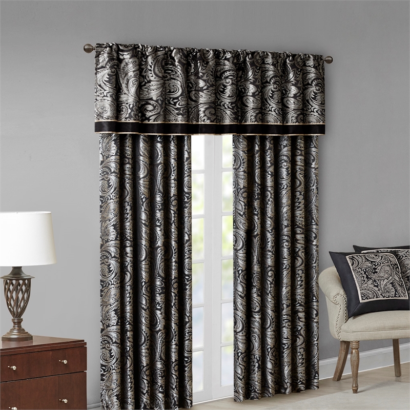 Pemberly Row Modern / Contemporary Jacquard Window Valance in Black