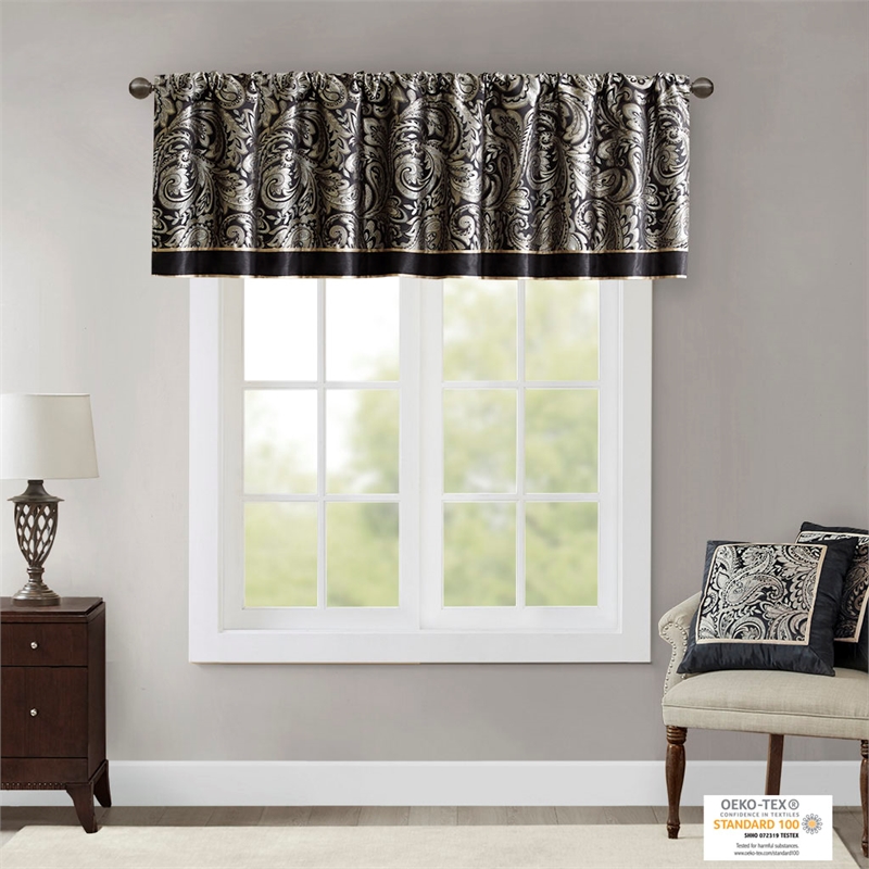 Pemberly Row Modern / Contemporary Jacquard Window Valance in Black