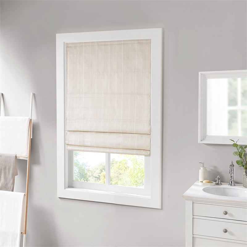 Pemberly Row Basketweave Room Darkening Cordless Roman Shade in Ivory