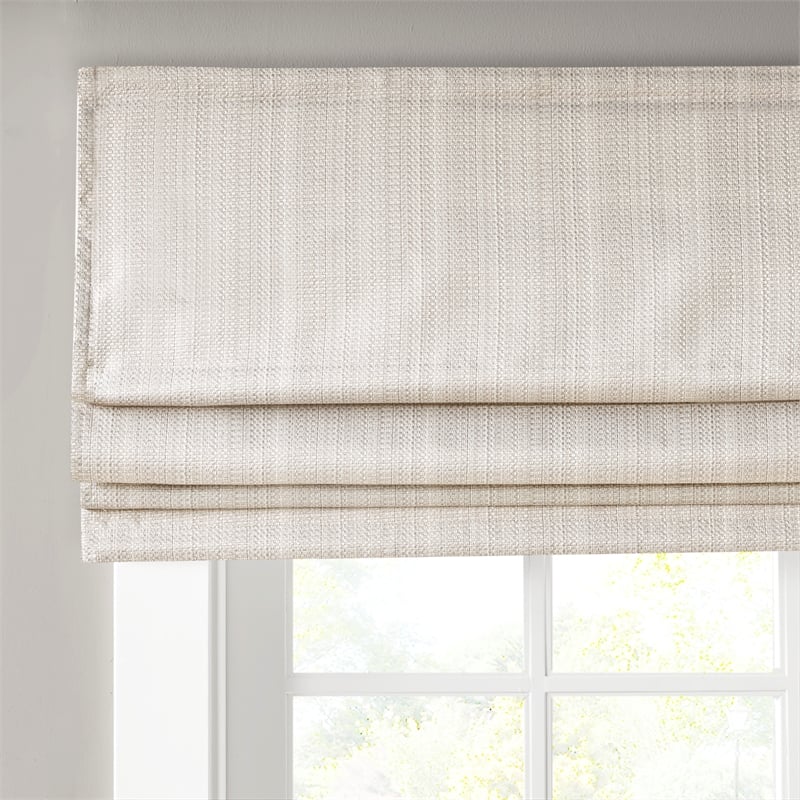 Pemberly Row Basketweave Room Darkening Cordless Roman Shade in Ivory