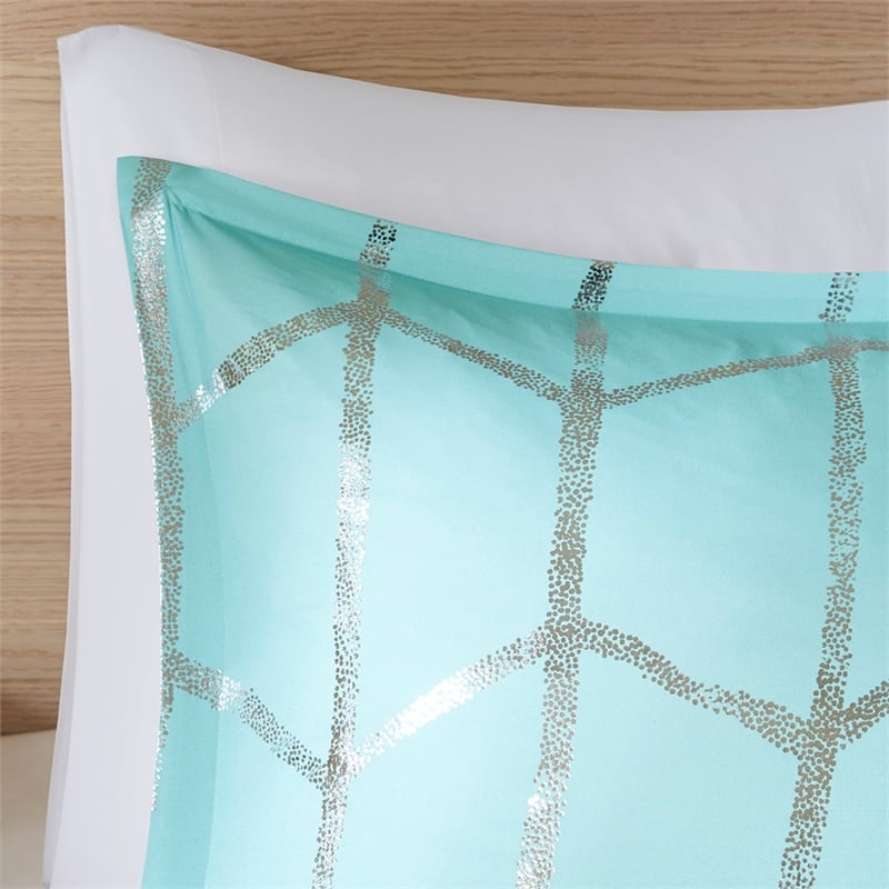 Pemberly Row Metallic Printed Comforter Set in Aqua and Silver