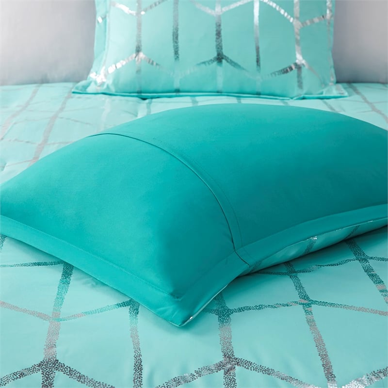 Pemberly Row Metallic Printed Comforter Set in Aqua and Silver