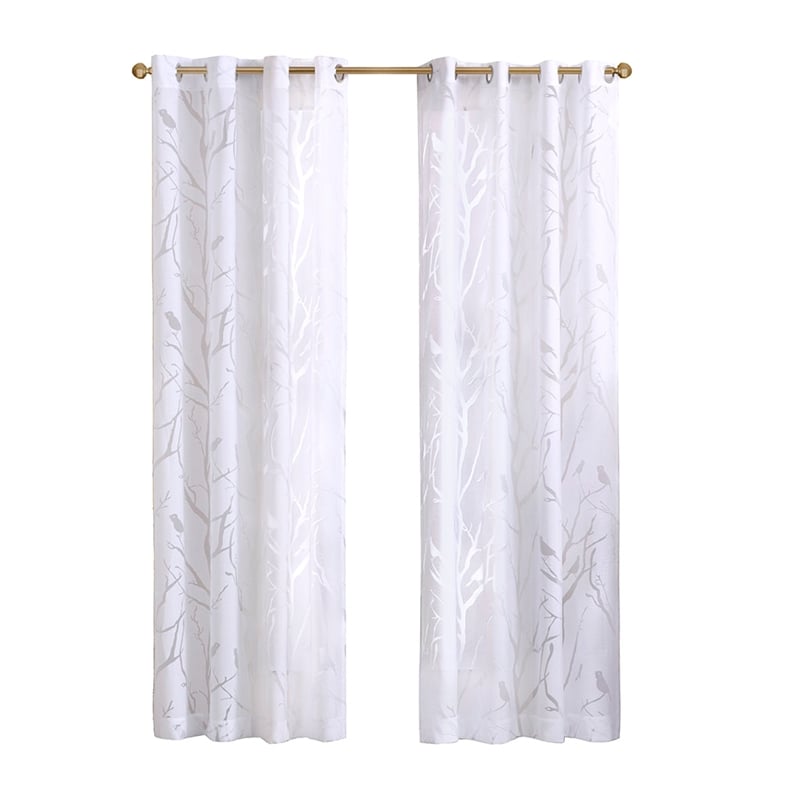 Pemberly Row Grommet Top Sheer Bird on Branches Burnout Window Curtain