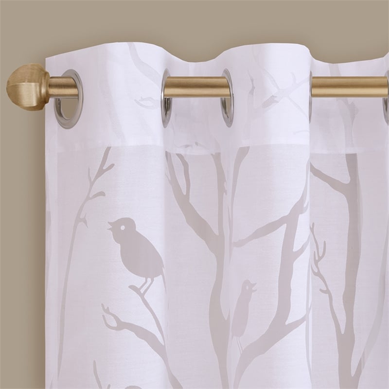 Pemberly Row Grommet Top Sheer Bird on Branches Burnout Window Curtain