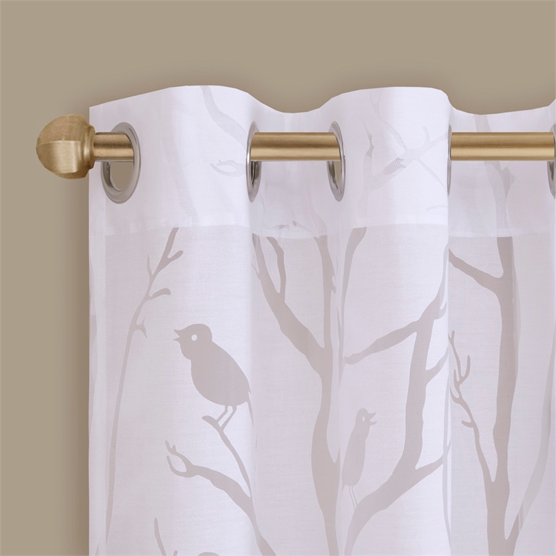 Pemberly Row Grommet Top Sheer Bird on Branches Burnout Window Curtain