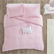 Pemberly Row Metallic Printed Plush Comforter Set in Pink and Silver
