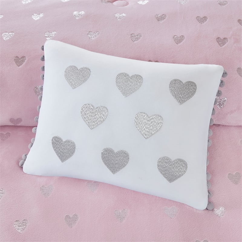 Pemberly Row Metallic Printed Plush Comforter Set in Pink and Silver
