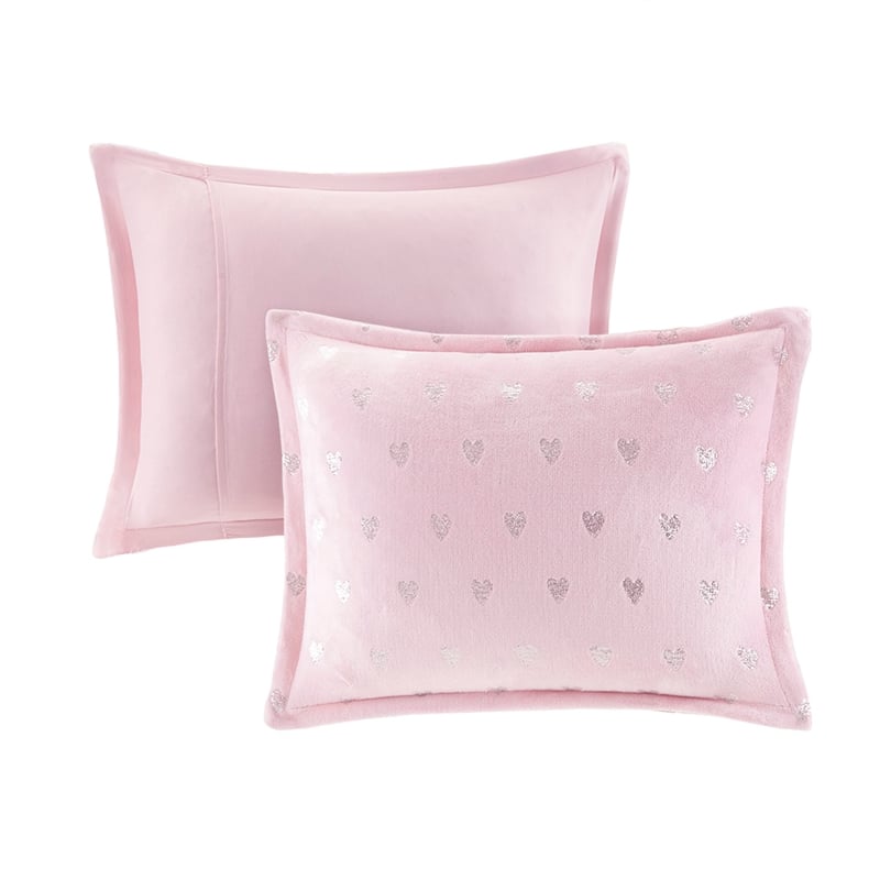 Pemberly Row Metallic Printed Plush Comforter Set in Pink and Silver