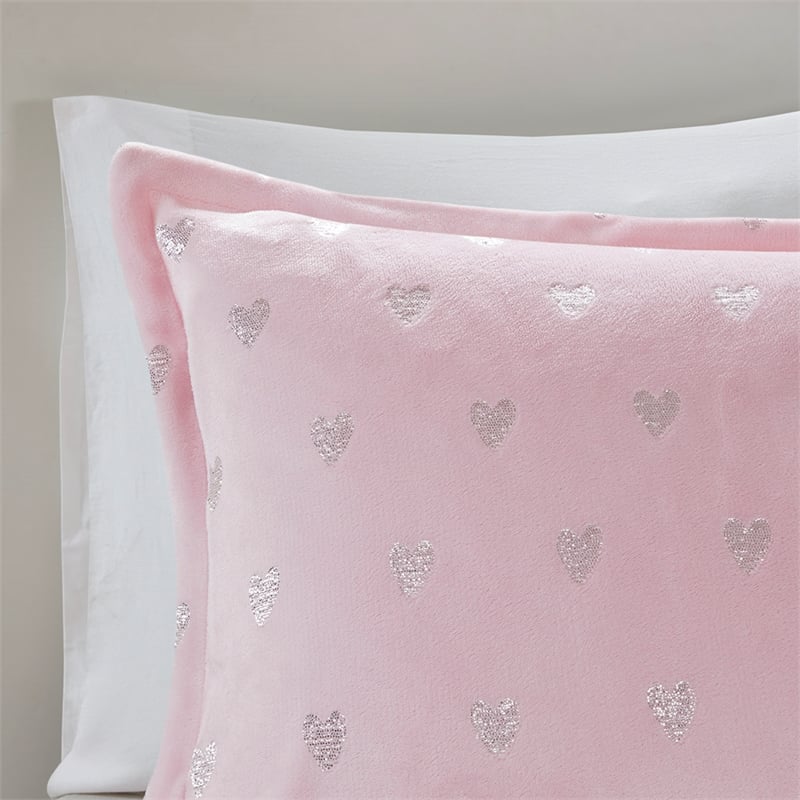 Pemberly Row Metallic Printed Plush Comforter Set in Pink and Silver