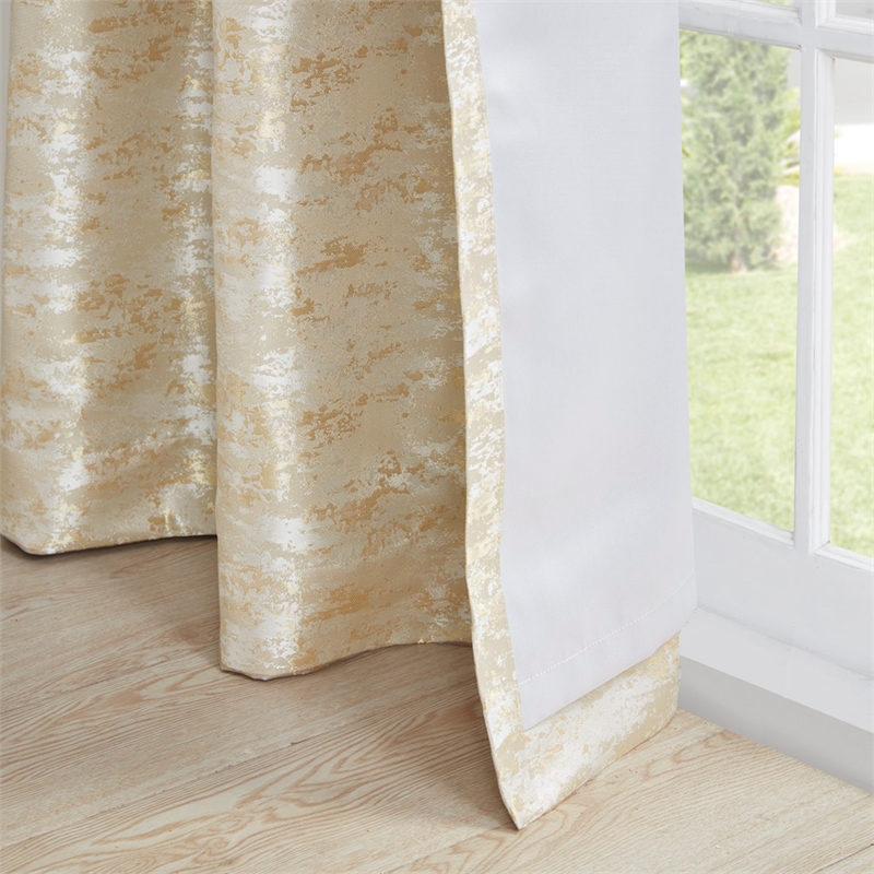 Pemberly Row Jacquard Lined Total Blackout Rod Pocket Back Tab Window Panel