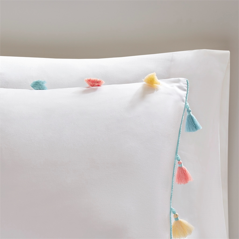 Pemberly Row Tassel Comforter Set with Heart Shaped Throw Pillow in White