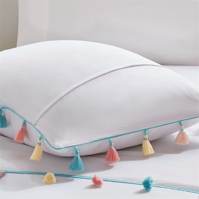 Pemberly Row Tassel Comforter Set with Heart Shaped Throw Pillow in White