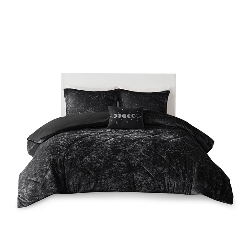 Pemberly Row Modern / Contemporary Velvet Duvet Cover Set in Black