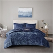 Pemberly Row Modern / Contemporary Velvet Comforter Set in Navy