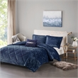 Pemberly Row Modern / Contemporary Velvet Comforter Set in Navy