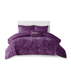 Pemberly Row Modern / Contemporary Velvet Comforter Set in Purple