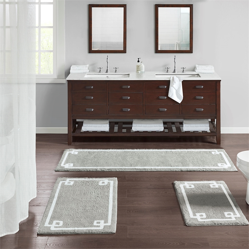 Pemberly Row Contemporary Cotton Tufted Bath Rug 24x40 in Gray