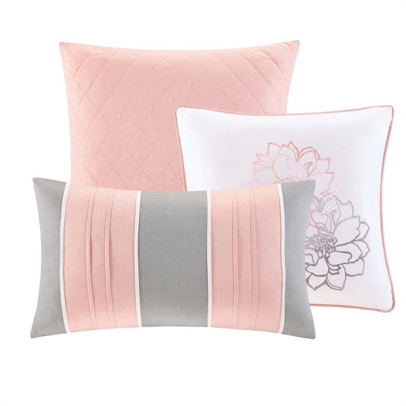 Pemberly Row 6-Piece Cotton Quilt Set with Throw Pillows in Gray/Blush