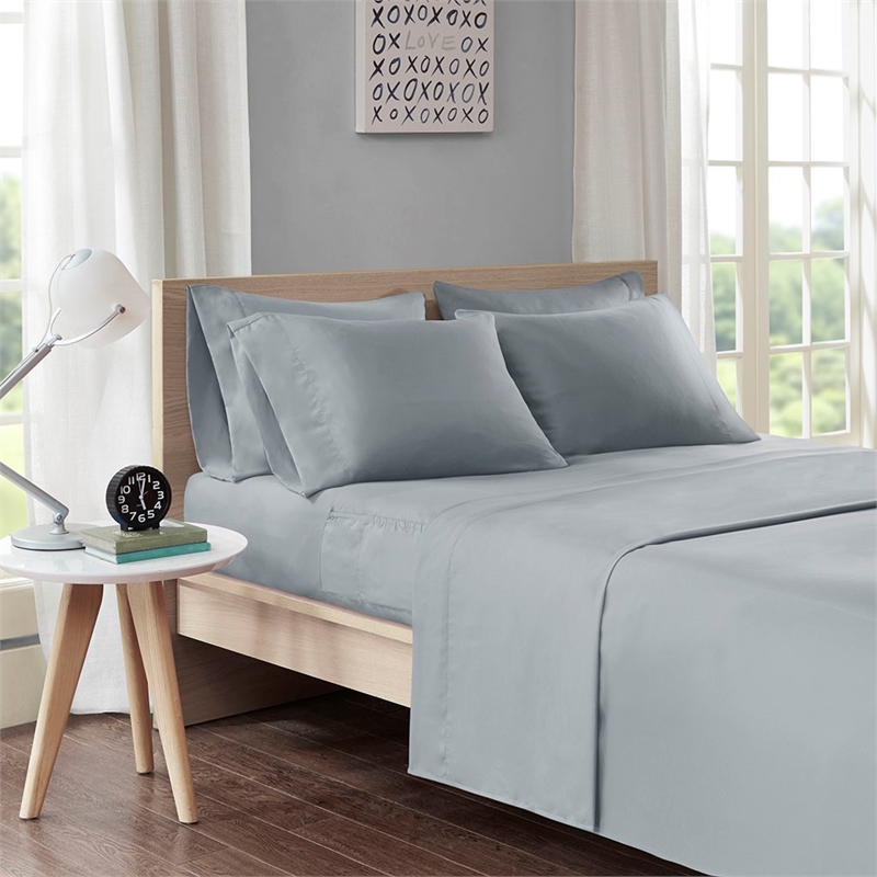 Pemberly Row Microfiber Sheet Set with Side Storage Pockets in Gray