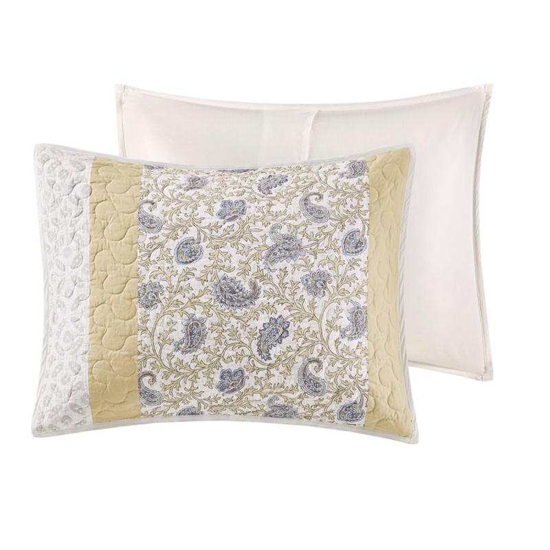 Pemberly Row 6 Piece Cotton Quilt Set with Throw Pillows in Yellow King/Cal