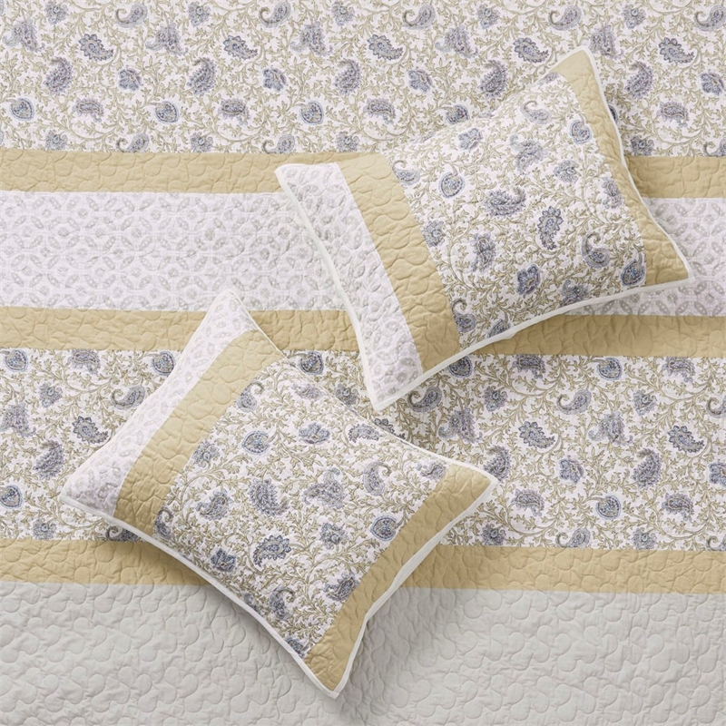 Pemberly Row 6 Piece Cotton Quilt Set with Throw Pillows in Yellow King/Cal