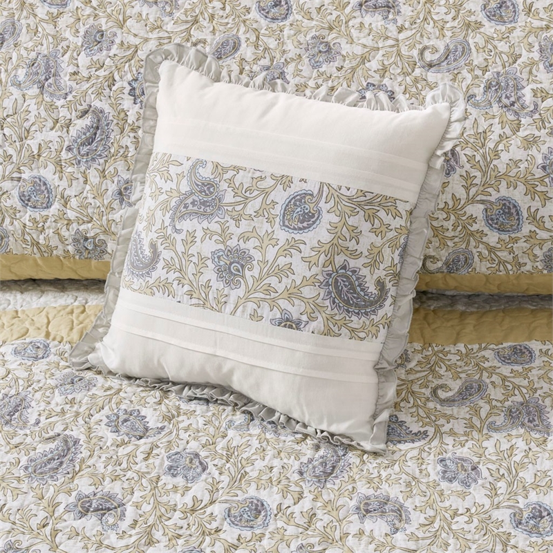 Pemberly Row 6 Piece Cotton Quilt Set with Throw Pillows in Yellow King/Cal