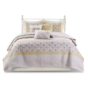 Pemberly Row 6 Piece Cotton Quilt Set with Throw Pillows in Yellow King/Cal