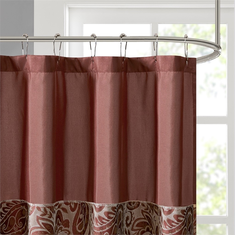 Pemberly Row Contemporary Jacquard Shower Curtain in Burgundy 72x72