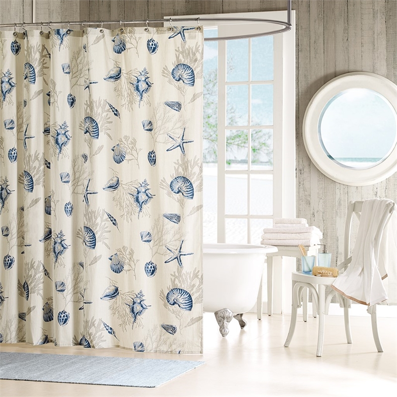 Pemberly Row Contemporary Bayside Shower Curtain in Blue 72x72