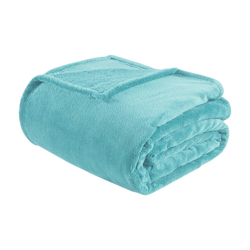 Pemberly Row Microlight Plush Oversized Blanket in Aqua King