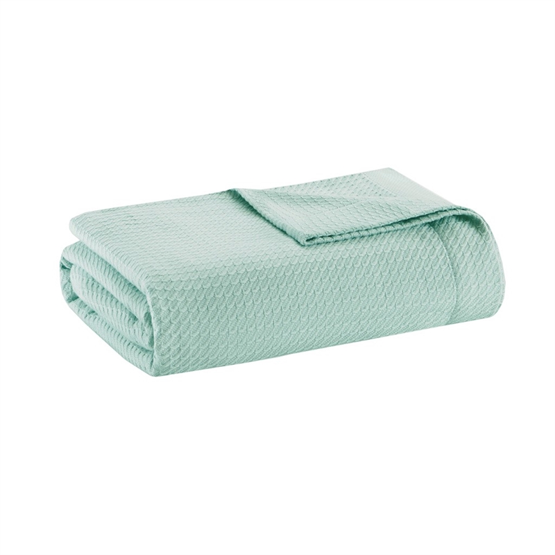 Pemberly Row Contemporary Egyptian Cotton Blanket in Seafoam Twin