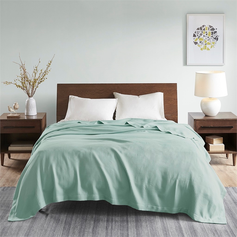 Pemberly Row Contemporary Egyptian Cotton Blanket in Seafoam Twin