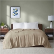 Pemberly Row Contemporary Basketweave Cotton Blanket in Khaki King
