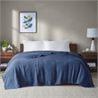 Pemberly Row Contemporary Basketweave Cotton Blanket in Navy Full/Queen