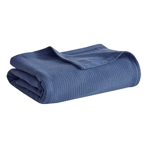 Pemberly Row Contemporary Basketweave Cotton Blanket in Navy Full/Queen