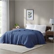 Pemberly Row Contemporary Basketweave Cotton Blanket in Navy King
