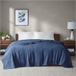 Pemberly Row Contemporary Basketweave Cotton Blanket in Navy King