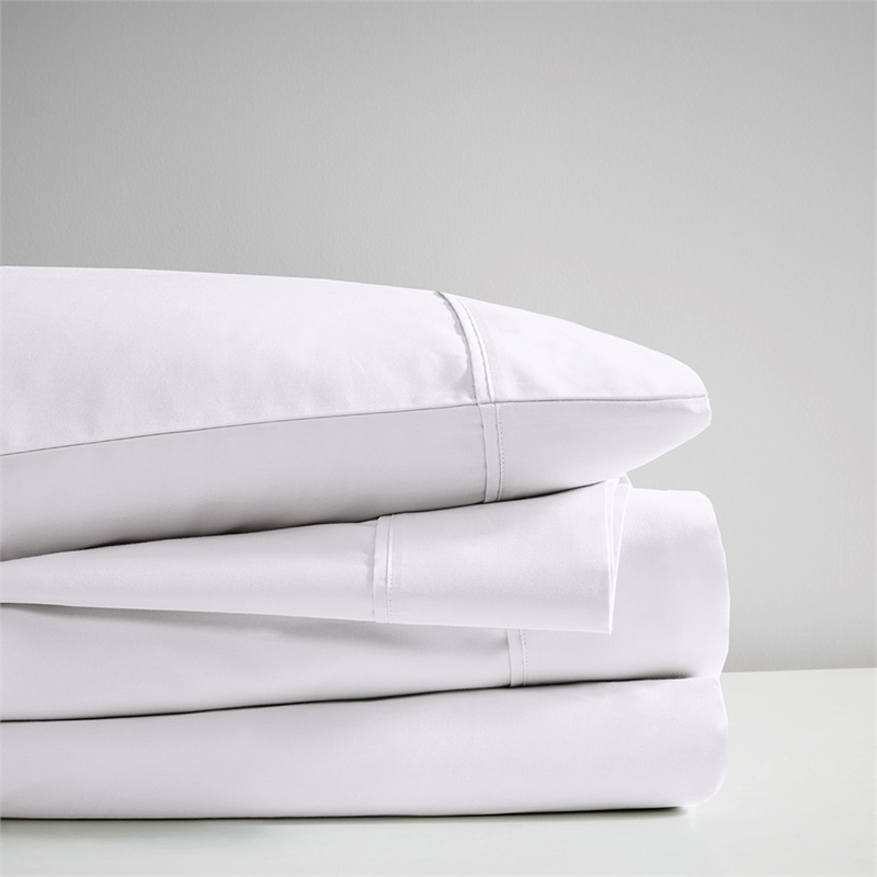 Pemberly Row 600 Thread Count Cooling Cotton Blend 4 PC Sheet Set in White Full