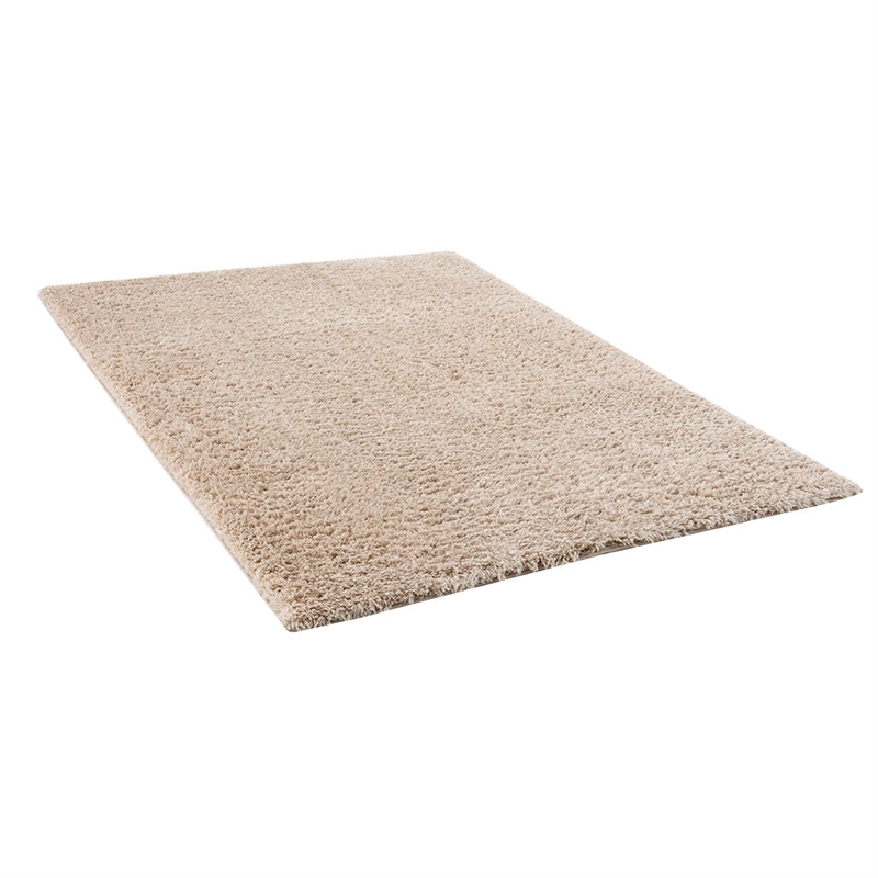 Pemberly Row Super Soft Polyester Shag Area Rug in Cream 5x7'