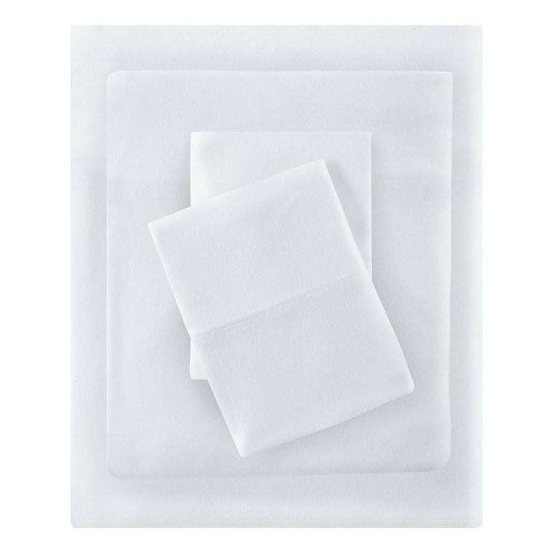 Pemberly Row Cotton Blend Jersey Knit All Season Sheet Set in White Full