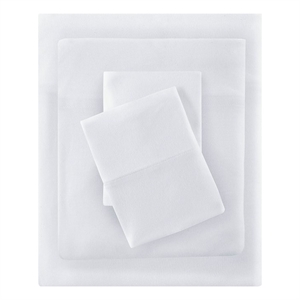Pemberly Row Cotton Blend Jersey Knit All Season Sheet Set in White Full