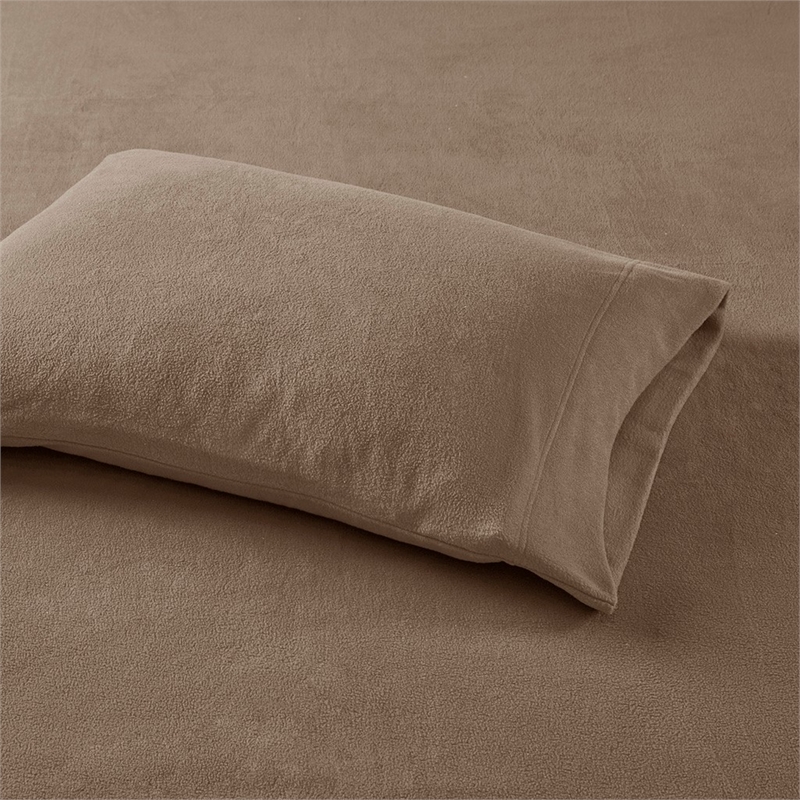 Pemberly Row Contemporary Micro Fleece Sheet Cal King Set in Brown