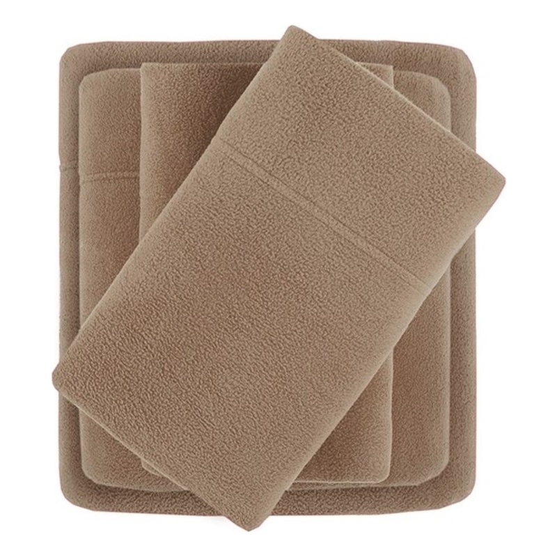 Pemberly Row Contemporary Micro Fleece Sheet Cal King Set in Brown