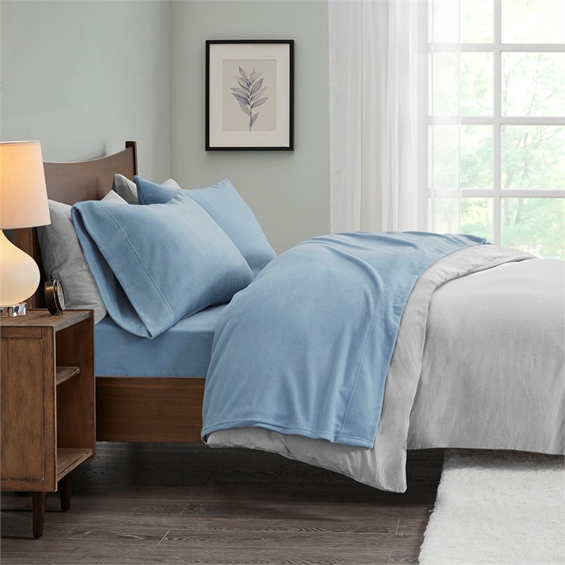 Pemberly Row Contemporary Micro Fleece Sheet Cal King Set in Blue